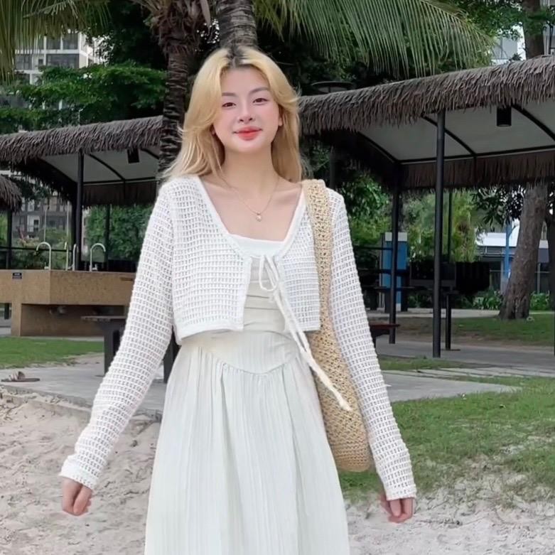 Áo khoác lưới cardigan thắt nơ xixeoshop Jacket Nữ Women Top V470
