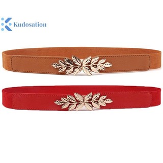 Kudosation Thắt Lưng Co Giãn Mỏng Trang Trí Co Giãn Nhanh Phát Hành Thắt Lưng Đen Mạ Vàng Lá Khóa Nữ Đầm Thắt Lưng Quần Jean Thắt Lưng