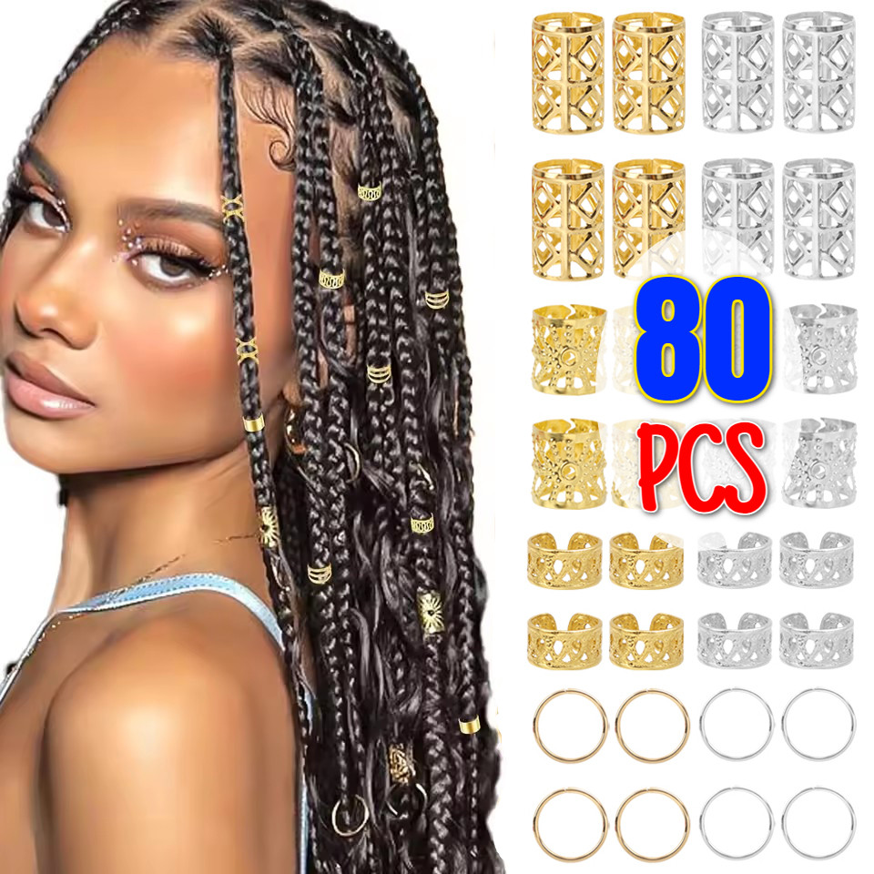 Nhẫn Tóc Dreadlock - Vàng Bạc Có Thể Điều Chỉnh Tóc Cho Bím Bẩn Mặc Mũ Nón - Trang Sức Tóc 80 / 160 Chiếc