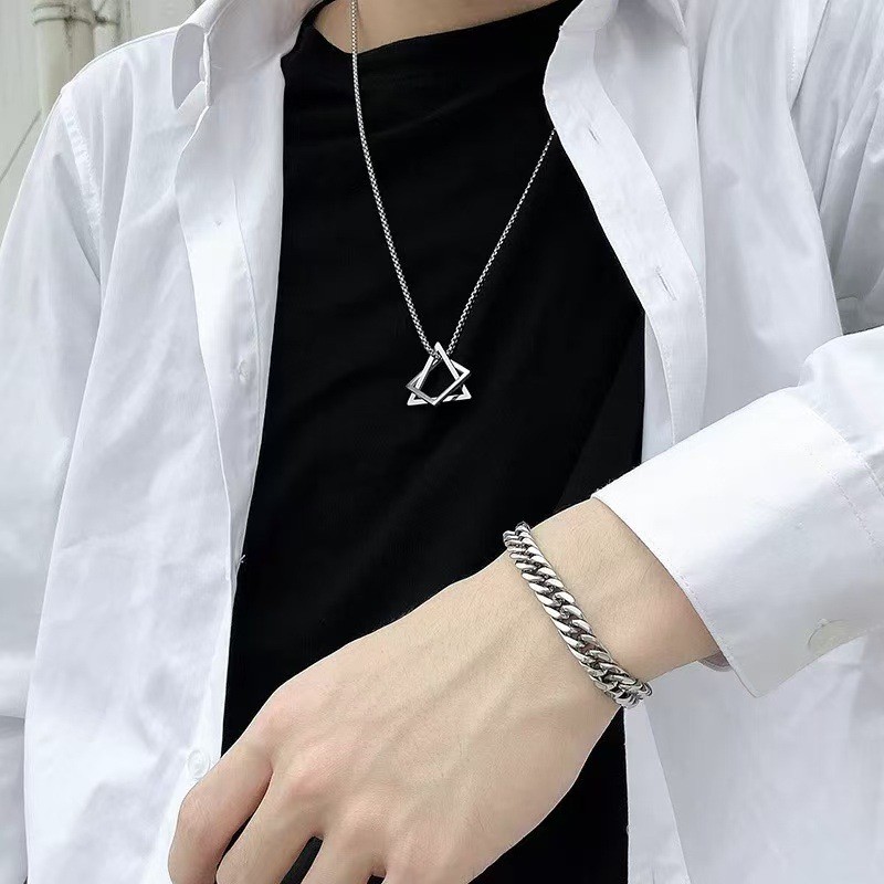 Mặt dây chuyền hình vuông tam giác độc đáo thời trang bằng thép titan Vòng cổ hình học nam không phai màu