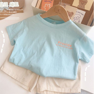 Áo thun ngắn tay trẻ em mùa hè mới bằng cotton cho bé trai và bé gái, phong cách Hàn Quốc, in chữ