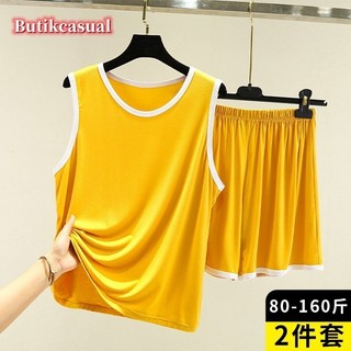 Phụ Nữ Áo Quần Bộ Mùa Hè Rời Kích Thước Lớn Không Tay Bộ Đồ Ngủ Mềm Thoáng Mát Mỏng top Quần Bộ