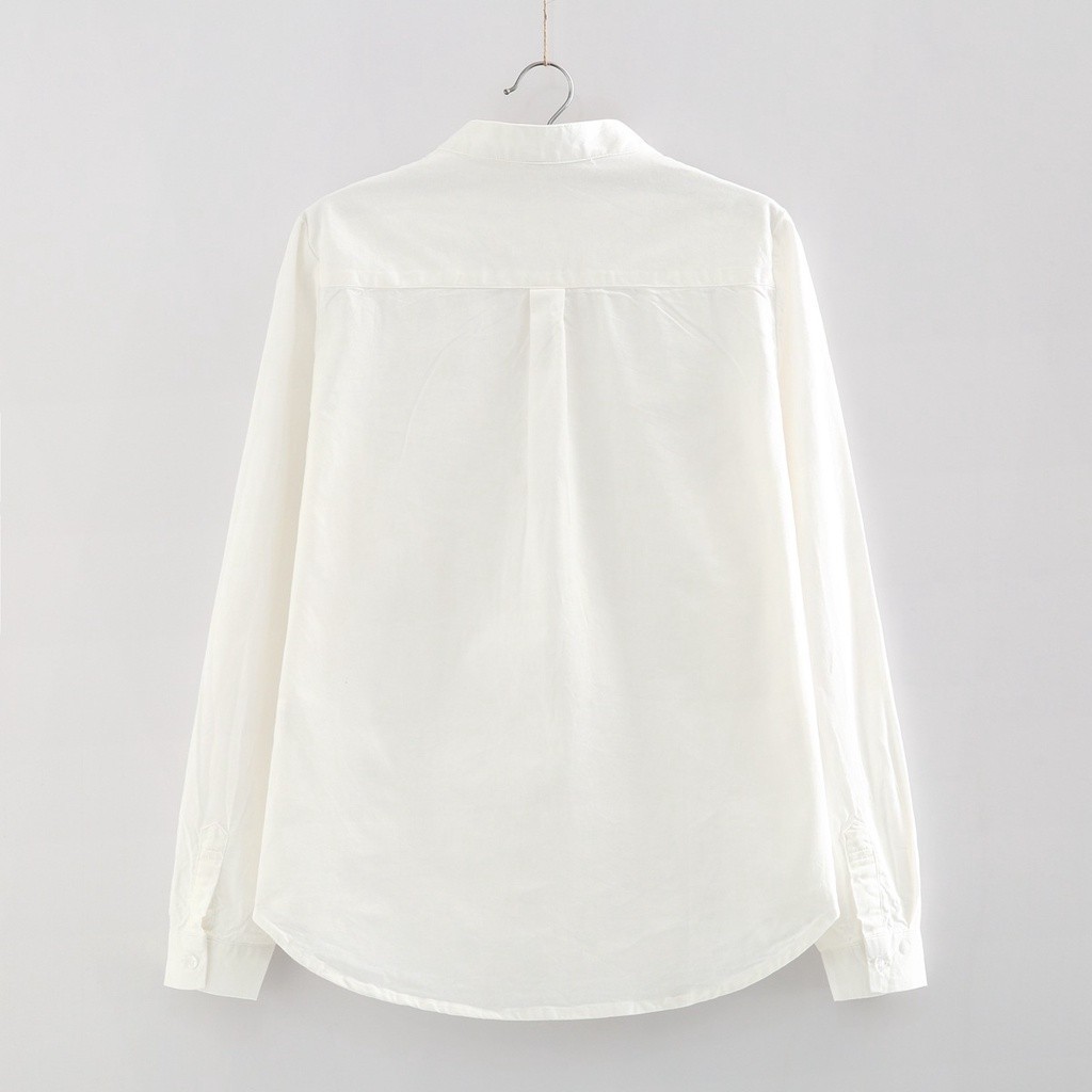 Áo Sơ Mi Nữ Vải Lanh Cotton Màu Trơn Nữ Cổ Đứng Trơn Sinh Viên Nhật Bản Áo Sơ Mi Hàng Đầu