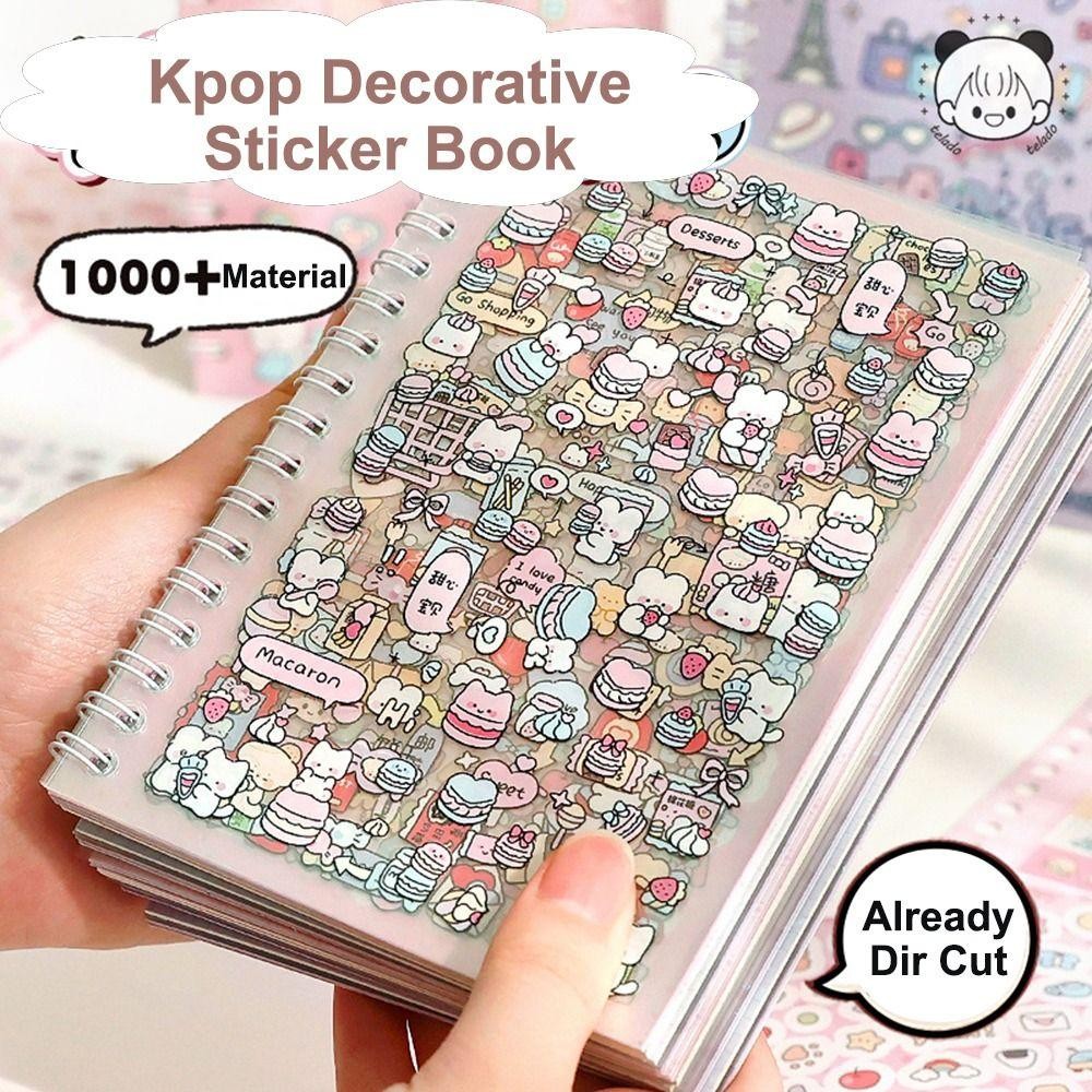 THFENG 16 Tờ Washi Giấy Tạp Chí, Phim Hoạt Hình 1000 + Sách Nhãn Dán Chất Liệu DIY, Kawaii Kpop Trang Trí PET Thêu Sò Dán