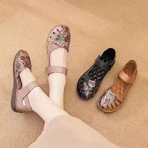 ✨Dép phong cách dân tộc rỗng tinh tế Mẹ trung niên Người cao tuổi thực sự mềm gân thịt bò đế mềm rỗng Giày rỗng chống trượt Giày cao tuổi thoáng khí 2
