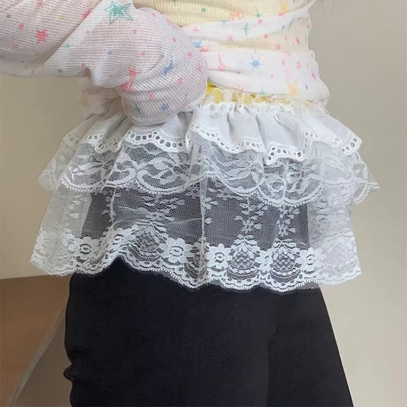 [GuuDuu] Váy ren xếp nếp màu trắng có dây buộc - Phụ kiện quần áo - Vỏ váy nữ để xếp lớp - Y2K, Dạo phố, Hip Hop - Nhẹ, Thoáng khí, Co Giãn