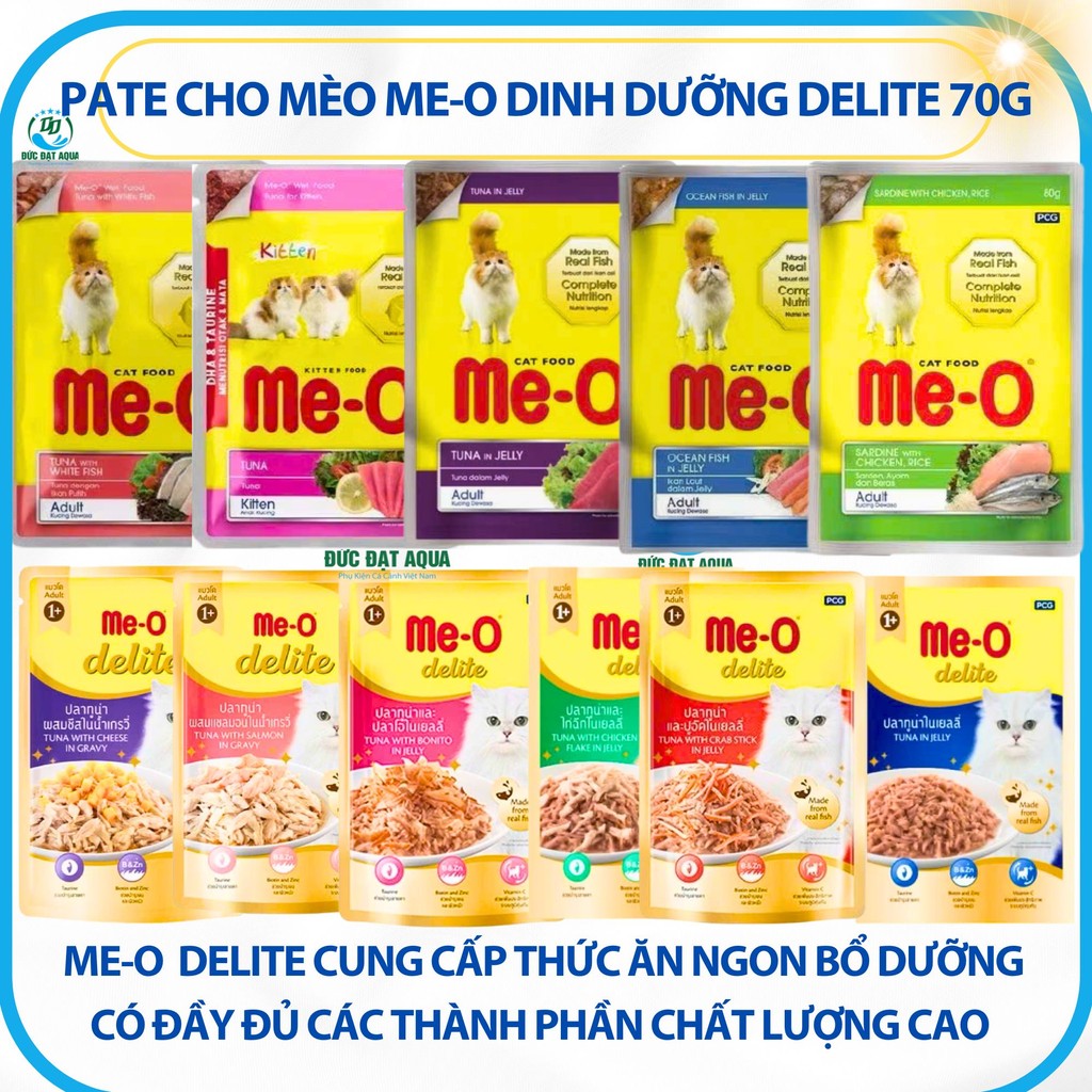 pate Me-0 cho mèo gói 80g và delite -70g giành cho mèo trưởng thành, mèo con bổ dưỡng ( combo 4 gói)