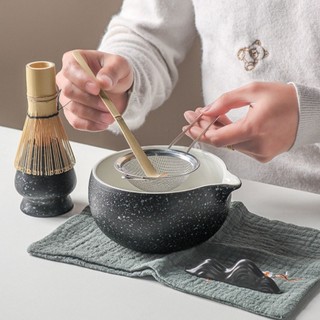 Bộ Dụng Cụ Pha Trà Matcha Cao Cấp 7 Món, Bao Gồm Chasen, Bát Matcha và Đế Gốm An Toàn