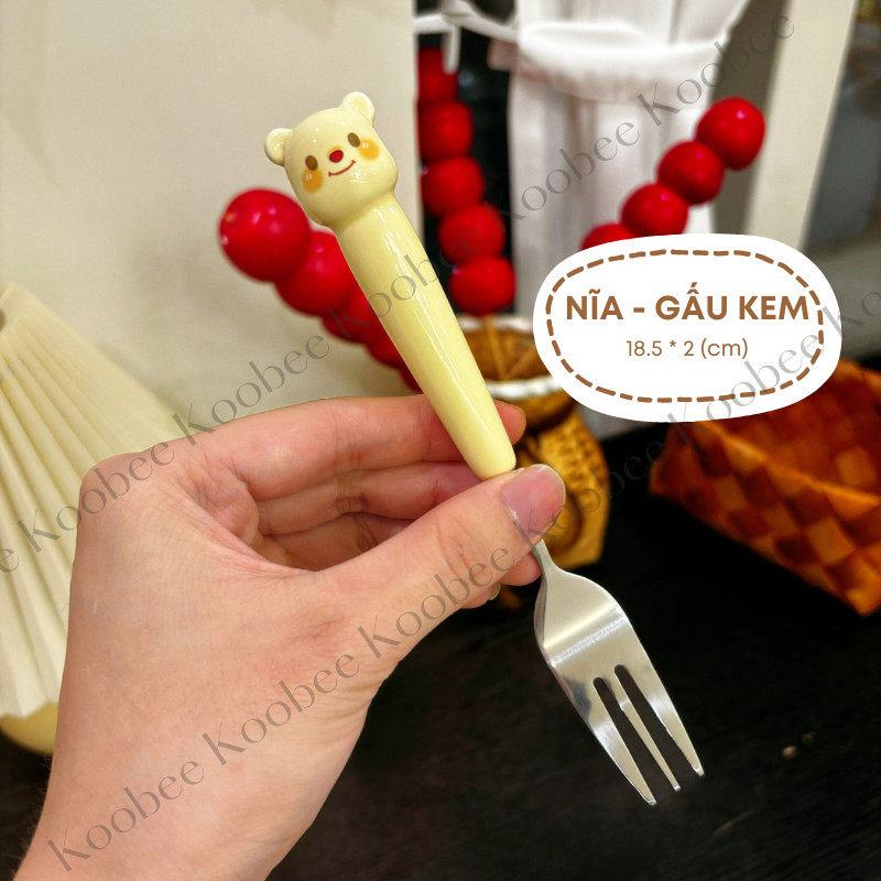 Bộ Đũa Thìa Nĩa Cán Sứ  Cao Cấp Hình Gấu Cute Họa Tiết Vẽ Tay Thủ Công - Có Hộp Đựng Tiện Dụng - Quà Tặng Ý Nghĩa | 272