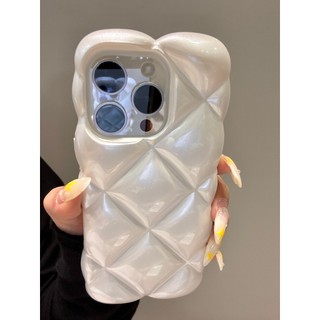 Ốp Điện Thoại Kẻ Sọc 3D Ngọc Trai Màu Hồng Hàn Quốc Cho iPhone 17Promax 16Promax 16Pro 12 13 14 15 Pro Max Silicon Mềm Chống Sốc Ngọt Ngào Nữ Tính Vỏ Di Động
