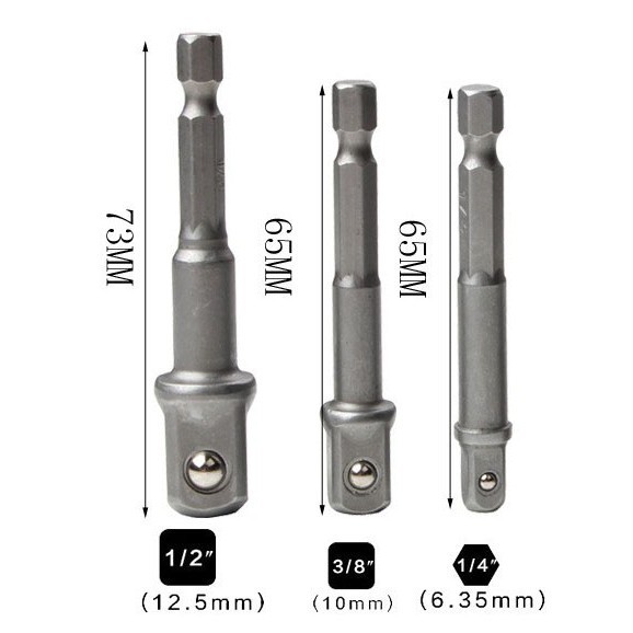 【COD】Bộ 3 Đầu Chuyển Bulong 1/4, 3/8, 1/2 Dùng Cho Máy Khoan, Máy Bắn Vít, Tiện Lợi Sửa Xe Máy Và Ô Tô Gia Đình