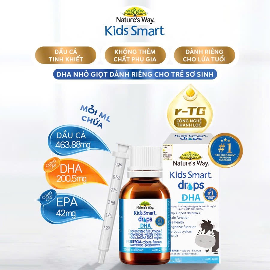 DHA Nature's Way Kids Smart Drops Bổ Sung DHA EPA, Hỗ Trợ Bổ Não Và Mắt Cho Bé 20ml