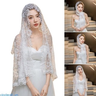 Vipdeal1 Hồi Giáo Ren Đám Cưới Khăn Lau Nhà Thờ Mantilla Cưới Cô Dâu Đầu Che Veil