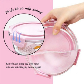 Hộp cơm thủy tinh tròn cao cấp có nắp hút chân không đựng thực phẩm đa năng