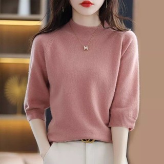 Phong Cách Mới Xuân Thu Áo Len Nữ Phong Cách Mới Nửa Cổ Rùa Phiên Bản Hàn Quốc Rời Áo Chui Đầu Ba Phần Tư Tay Áo 100 Bên Trong Kn