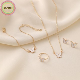 SAFENH 1 Bộ Thời Trang Tinh Tế Đơn Giản Đa Năng Vòng Cổ Vòng Tay Bông Tai Nhẫn Dành Cho Nữ Bé Gái Tiệc Cưới Bộ Trang Sức Quà Tặng VN