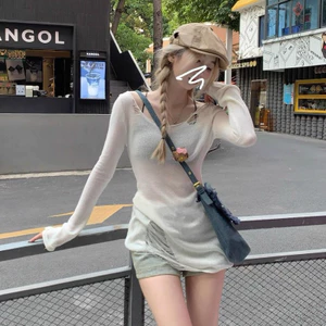 Áo nữ đi biển dệt kim dài tay thời trang kiểu dáng đi biển cho nữ