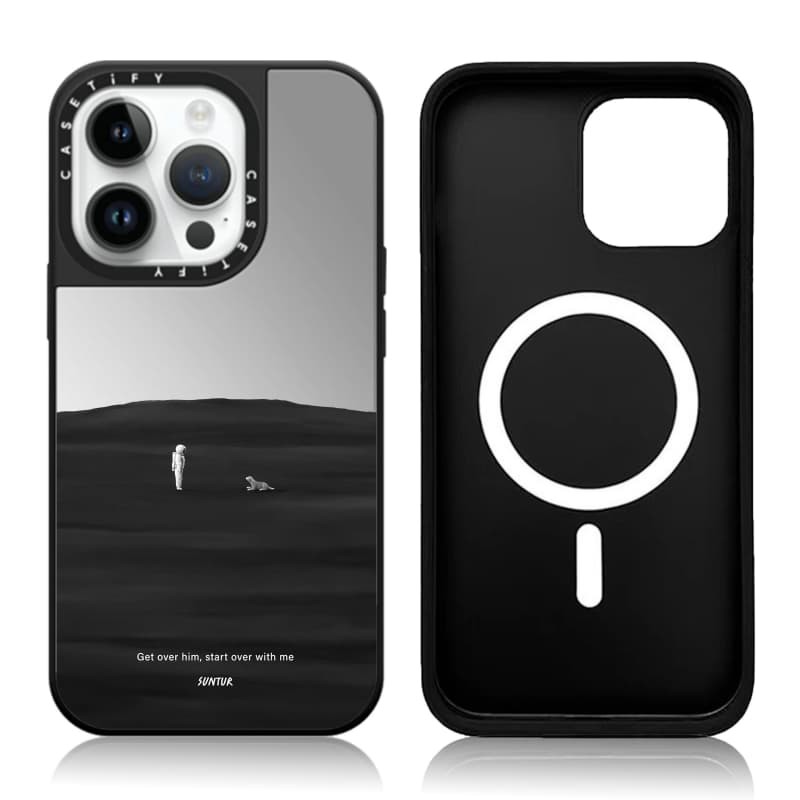 CASETiFY X Suntur Hãy vượt qua anh ấy, bắt đầu lại với tôi Vỏ IPhone gương đen & bạc hút từ tính IPhone 16 15 14 13 12 Pro Max Plus Ốp điện thoại cứng có hộp khắc logo