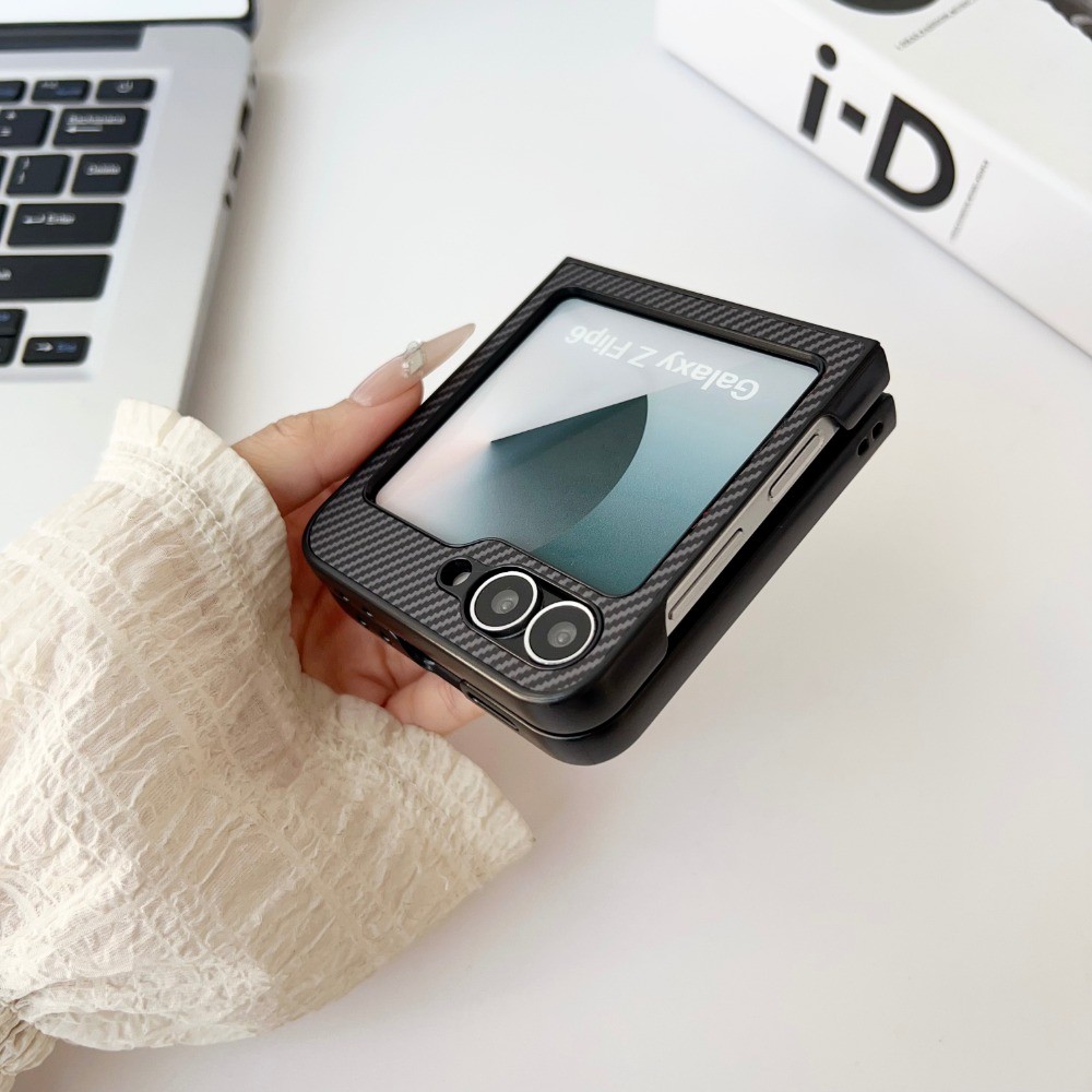 Ốp Điện Thoại Bằng Sợi Carbon Bao Da Cho Samsung Galaxy Z Flip 6 5 4 3 Flip6 Flip5 Flip4 Flip3 5G Vỏ Cứng Bảo Vệ