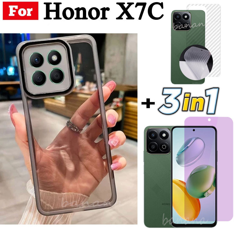 3 trong 1 Honor X7C X7B X7A X8A X8B X6A X6B TPU Mềm Silicon Trong Suốt Vỏ Điện Thoại Có Phim Bảo Vệ Camera + Kính Cường Lực Riêng Tư + Phim Mặt Sau