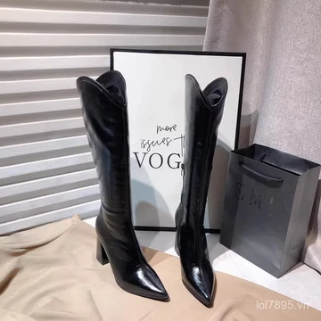 Bốt ống dài dáng nhỏ Bốt ống chữ v mũi nhọn mm mập chân to cho nữ bốt nữ ống lớn cho nữ bốt dài màu nâu ống cao cho nữ