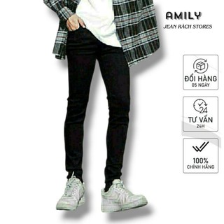 Quần Skinny Jeans Nam AMILY Màu Đen Trơn chất bò đen rách gối dáng ôm tôn dáng trẻ trung