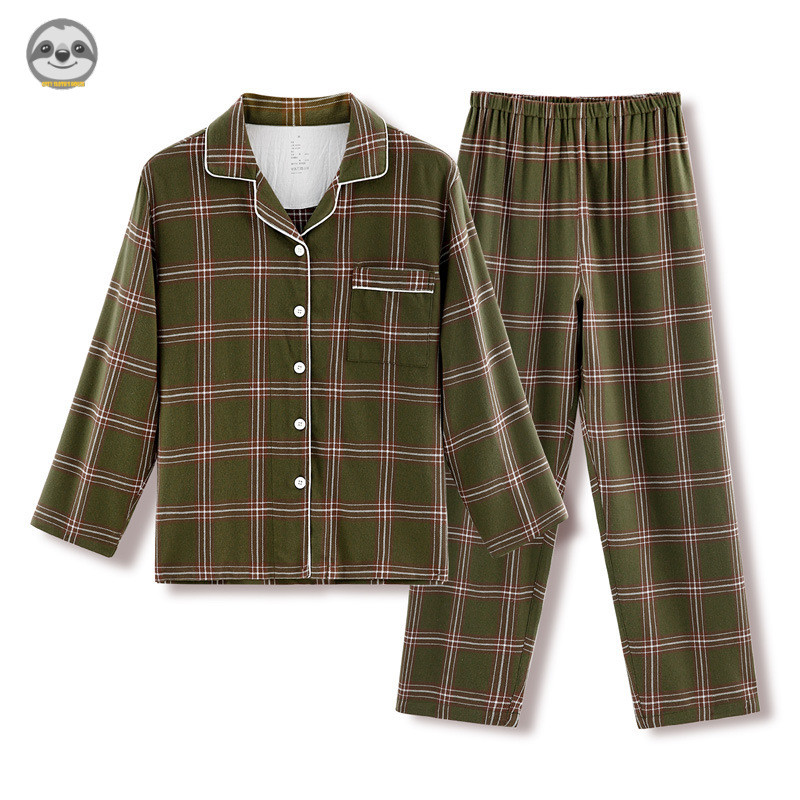 Phong cách Nhật Bản Phong cách Muji / Đồ ngủ Flannel kẻ sọc rộng / Bộ đồ ngủ cặp đôi Cotton / Đồ ngủ kẻ sọc mềm mại thoải mái
