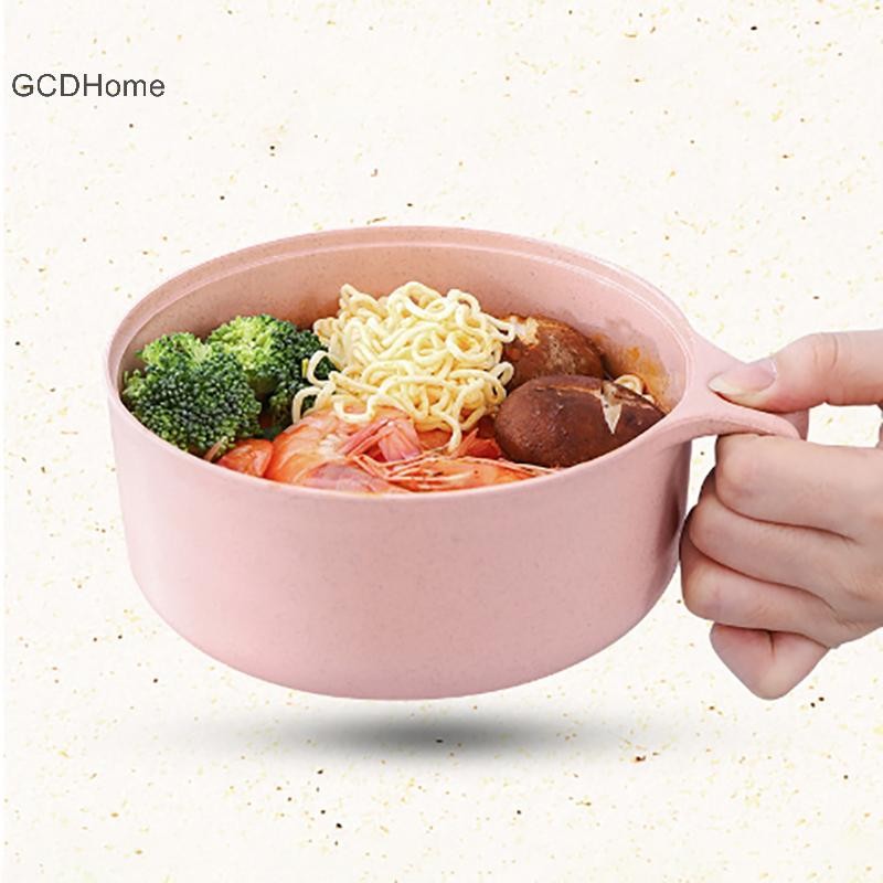 Gcdhome 5 Chiếc Rơm Lúa Mì al Có Nắp Bát Thìa Nĩa Eag Bộ Đồ Ăn Bát Chống HẤP DẪN Bát Microwavable HOT