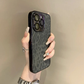 Ốp Điện Thoại Da Báo Viền Mạ Điện Sang Trọng Cho iPhone16 Pro Max 15 14 13 12 11 Pro Max Camera Chống Sốc Bảo Vệ Toàn Diện Ống Kính Ốp Lưng Cứng Chống Rơi