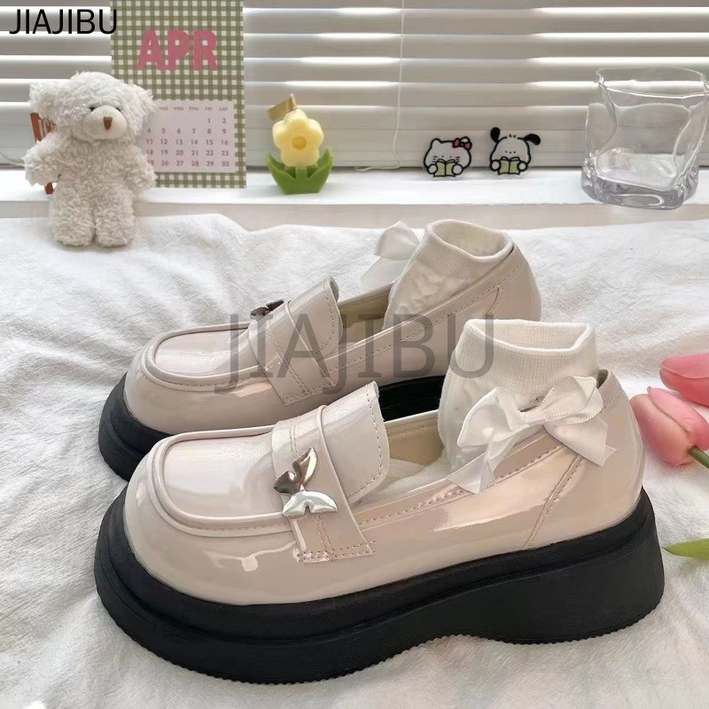 Size 34-44 Korean Fashion Platform Mary Jane Shoes 42 Giày Nữ Cỡ Lớn 43 Giày Đế Bệt Giày Đi Học Màu Đen 41 Giày Da Mũi Tròn Chống Trượt Màu Be Phong Cách Anh Quốc Japanese JK Uniform Bow Lolita Doll Shoes Giày Công Chúa Cosplay Đế Mềm Của Pháp Giày Nhảy
