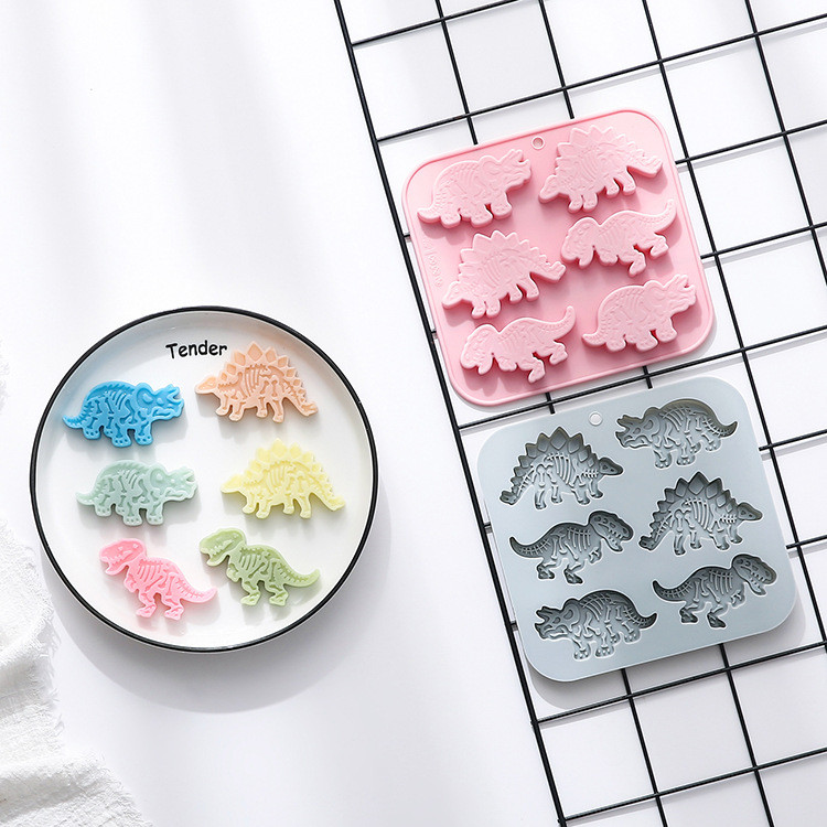 6 Khoang Khác Nhau Khủng Long Hóa thạch Mô Hình Khuôn Silicon Khuôn Sô Cô La Khay Đá Pudding Thạch Trang Trí Bánh Khuôn DIY Dụng Cụ Nướng Bánh