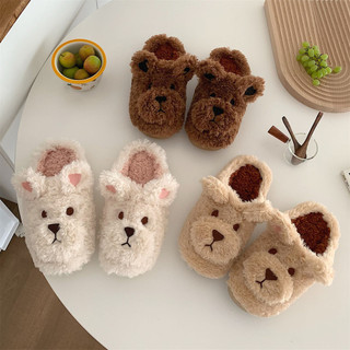 XIXITIAO Dép Cotton Hoạt Hình Dễ Thương Ấm Áp Nữ Thu Đông Học Sinh Sử Dụng Tại Nhà Đế Mềm