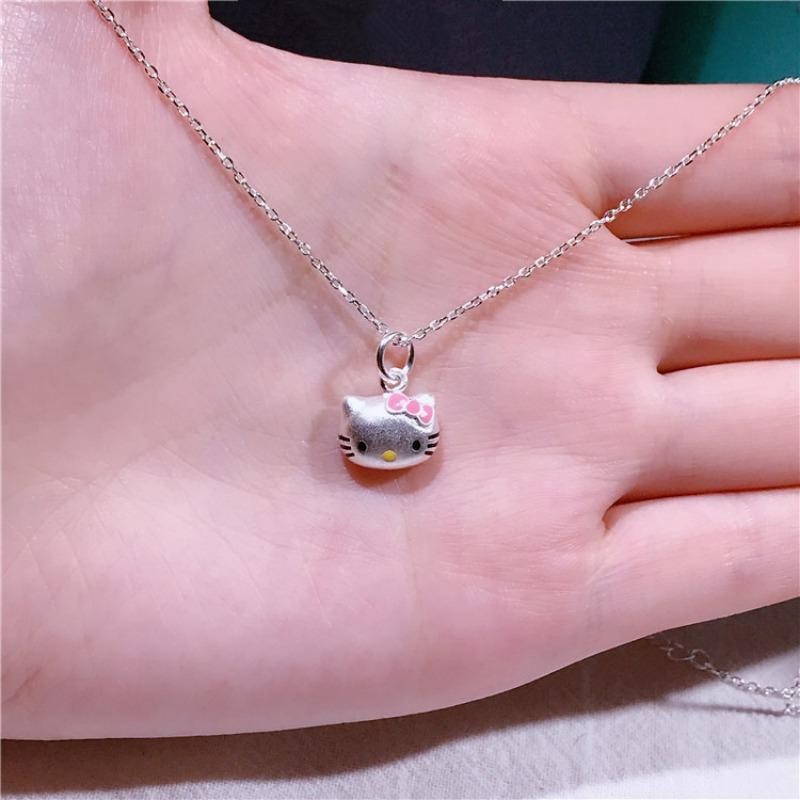 Mặt dây chuyền Hello Kitty màu hồng dễ thương, bạc cao cấp - Quà tặng hoàn hảo cho nữ sinh