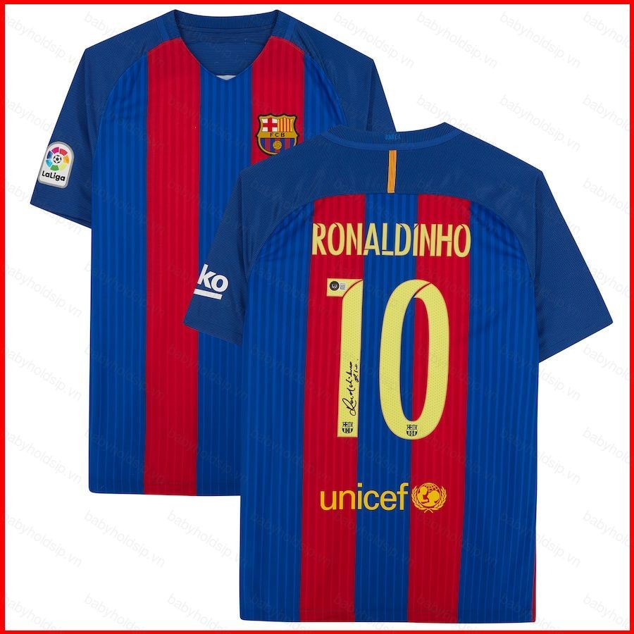 Bs1 Barcelona Jersey Áo thun bóng đá sân nhà Ronaldinho Retro tay ngắn thể thao Tee Unisex Player Edition SB1