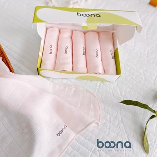 Hộp 5 Khăn Sữa Sợi Tre Hai Lớp Hàng Chính Hãng Boona Cao Cấp Chất Vải Mềm Mịn Thấm Hút Tốt Size 30x30cm