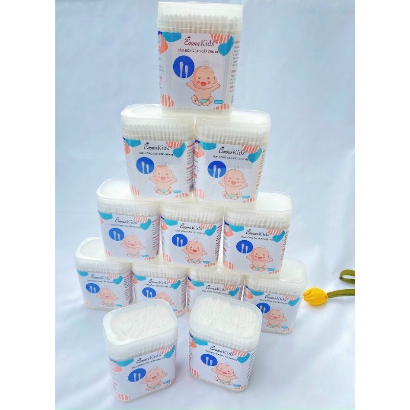 Combo 3 Hộp tăm bông trẻ em Vcoool, Emma Kids kháng khuẩn cho bé vệ sinh tai, mũi... (Hộp 200 que)