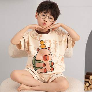 Bộ Đồ Mặc Ở Nhà Trẻ Em Cotton Ngắn Tay Hình Gấu Capybara Mềm Mại Thoáng Khí Mùa Hè Cho Bé Trai Gái