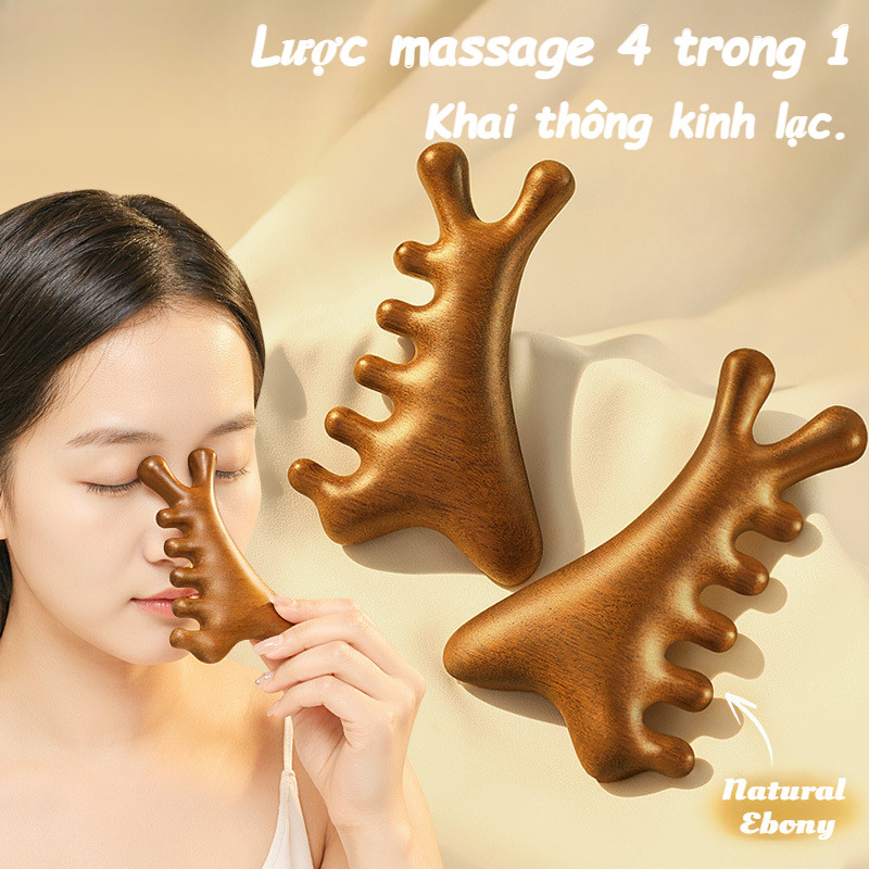 Lược massage 4 trong 1 Gỗ đàn hương Năm lược răng rộng Lược massage da đầu chống tĩnh điện