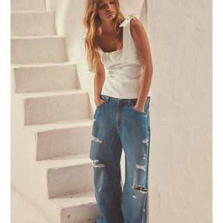 Áo kiểu Zara made in Morocco 2 dây nơ vai trẻ trung nữ tính