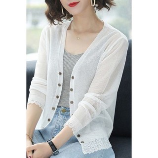 Áo khoác cardigan nữ lụa lạnh mỏng, tay ngắn, chống nắng, phong cách thời trang 2025