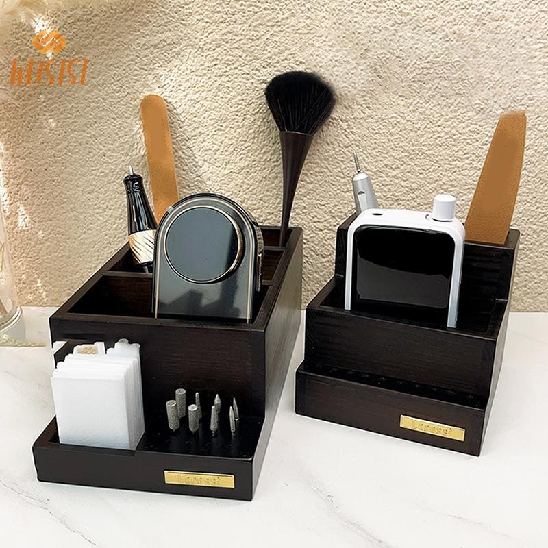 WUSISI Giá đỡ mũi khoan móng tay bằng gỗ 10 lỗ, hộp lưu trữ trưng bày dụng cụ mài nail