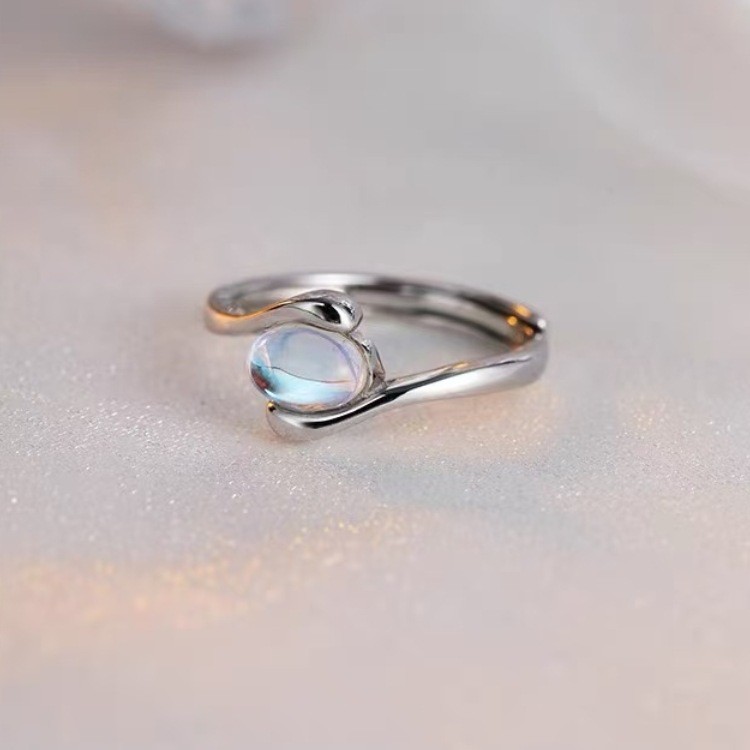 Nhẫn nữ đá mặt trăng điều chỉnh kích thước, phong cách tối giản và sang trọng bán chạy