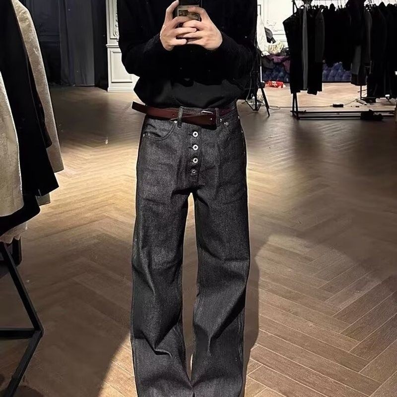 ThaliaWisp Quần Jean Nam Retro Cao Cấp Phong Cách Baggy