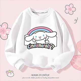 Bé Gái Cinnamoroll Áo Chui Đầu Cổ Tròn Dài Tay Nhẹ Hoạt Hình Thường Ngày Dễ Thương Trẻ Em Mùa Xuân Top