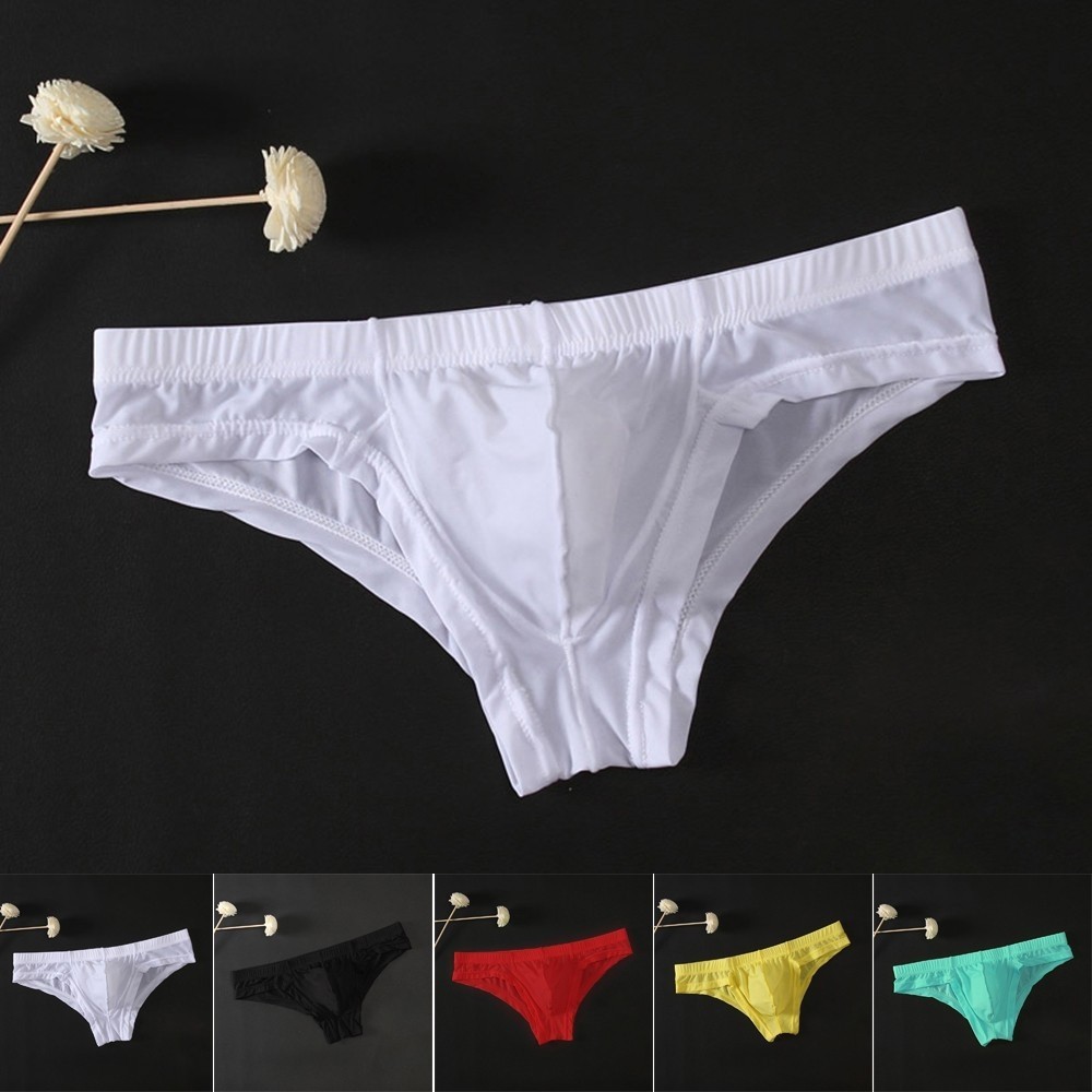 {WELV}Transparent Mesh Ice Silk Briefs Men's Sexy Underwear Lingerie Panties Seductive