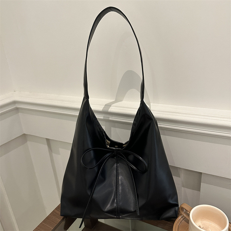 Túi tote đeo vai đi lại đẳng cấp đơn giản màu trơn có nơ sức chứa lớn cổ điển giản dị