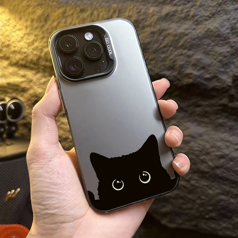 Dành Cho Xiaomi Redmi Note 14 13 12 11 Pro Plus 5G 10 Pro 12S 11S Redmi 14C 13 13C 12 4G Họa Tiết Mèo Đen Dễ Thương IMD Kim Loại Cứng Chống Sốc