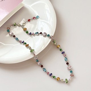 Vòng Cổ Zircon pha lê màu kẹo ngọt ngào, Dây Chuyền xương đòn cầu vồng tình yêu sang trọng nhẹ nhàng, xu hướng hợp Instagram cho nữ