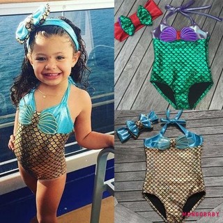 Mg-kid Girl One Piece Bikini Shellfish Cân Nàng Tiên Cá In Ren Đồ Bơi Quần Áo Mùa Hè