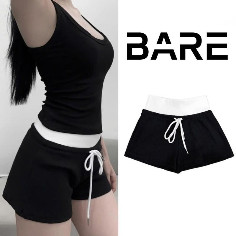BARE_Quần Đùi Nữ Ôm Gọn Tôn Dáng Vải Thun Gân Co Giãn Basic Phối Viền Màu Nổi Bật- Q096